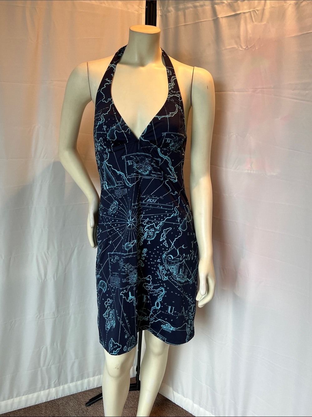 Tommy Bahama Navy Halter Map-Print Mini Swimsuit Dress